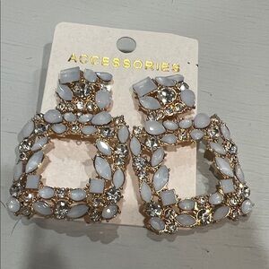 Gold and White Statement Earrings